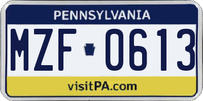 PA license plate MZF0613