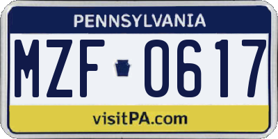 PA license plate MZF0617