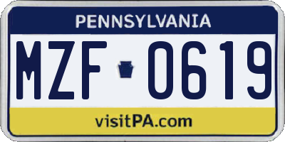 PA license plate MZF0619