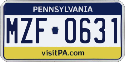 PA license plate MZF0631