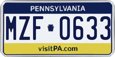 PA license plate MZF0633