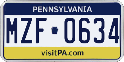 PA license plate MZF0634
