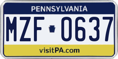 PA license plate MZF0637