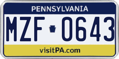 PA license plate MZF0643