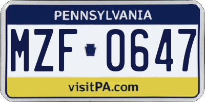 PA license plate MZF0647