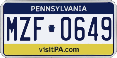 PA license plate MZF0649