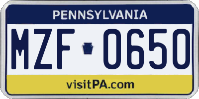PA license plate MZF0650