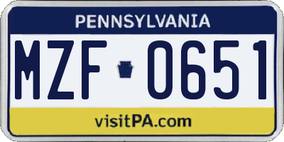 PA license plate MZF0651