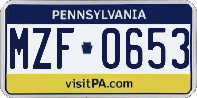 PA license plate MZF0653
