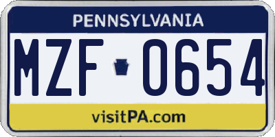 PA license plate MZF0654