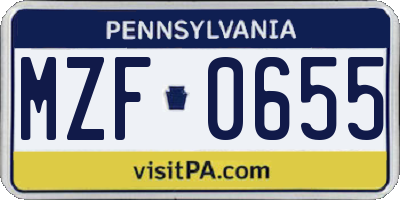 PA license plate MZF0655