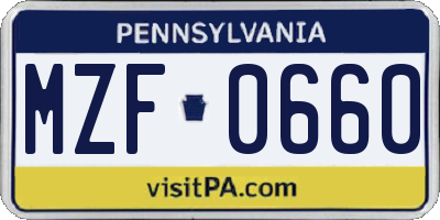 PA license plate MZF0660