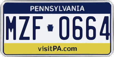 PA license plate MZF0664