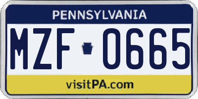 PA license plate MZF0665