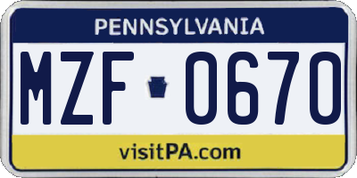 PA license plate MZF0670