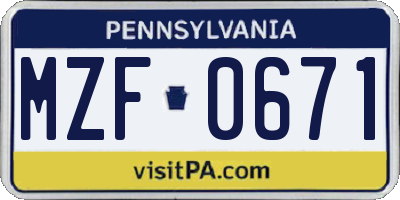 PA license plate MZF0671