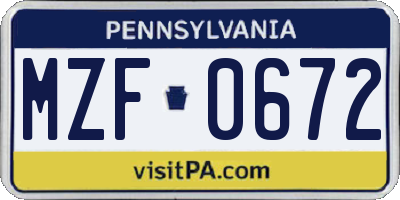 PA license plate MZF0672