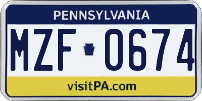 PA license plate MZF0674