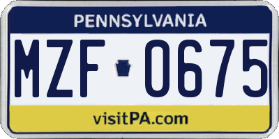 PA license plate MZF0675