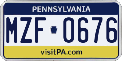PA license plate MZF0676
