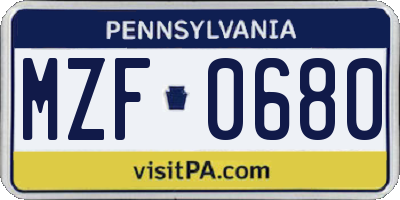 PA license plate MZF0680