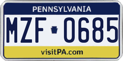 PA license plate MZF0685
