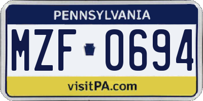 PA license plate MZF0694