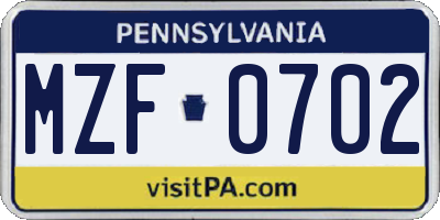 PA license plate MZF0702