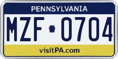PA license plate MZF0704