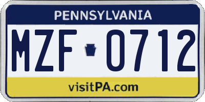 PA license plate MZF0712