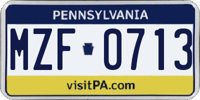 PA license plate MZF0713