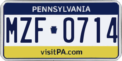 PA license plate MZF0714