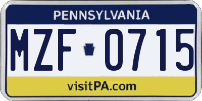 PA license plate MZF0715