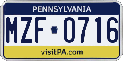PA license plate MZF0716
