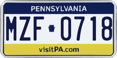 PA license plate MZF0718