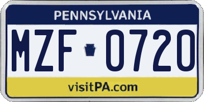 PA license plate MZF0720