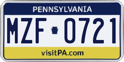 PA license plate MZF0721