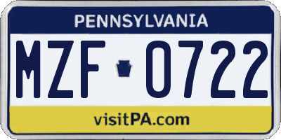 PA license plate MZF0722
