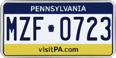 PA license plate MZF0723