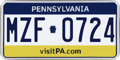 PA license plate MZF0724