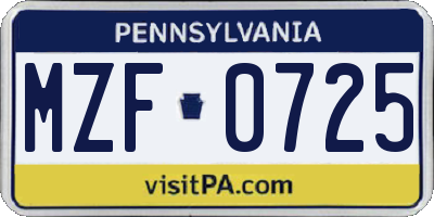 PA license plate MZF0725