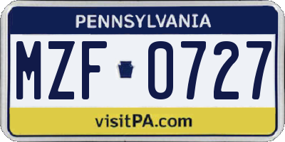 PA license plate MZF0727