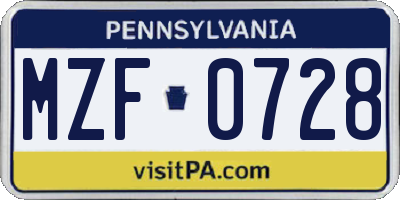PA license plate MZF0728
