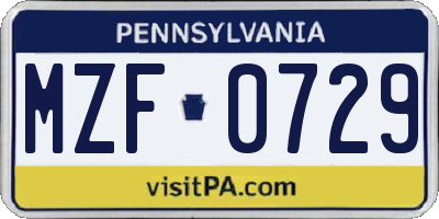 PA license plate MZF0729