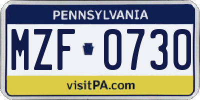 PA license plate MZF0730