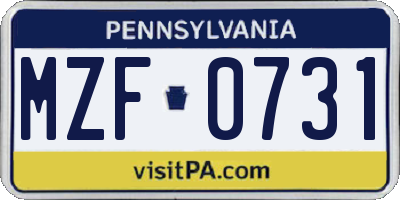 PA license plate MZF0731