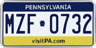 PA license plate MZF0732