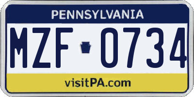 PA license plate MZF0734