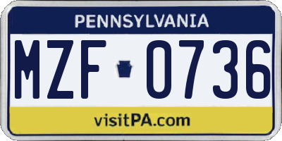 PA license plate MZF0736
