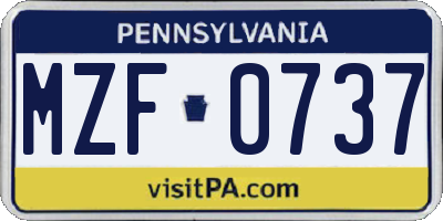 PA license plate MZF0737